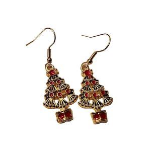 Gold Alloy Christmas Tree Dangle Earrings